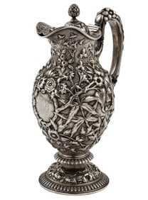 Fine Antique American Sterling Silver Repousse Covered Hot Milk Pitcher