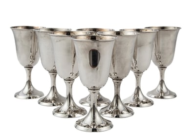 Set of Eight Sterling Silver Water Goblets