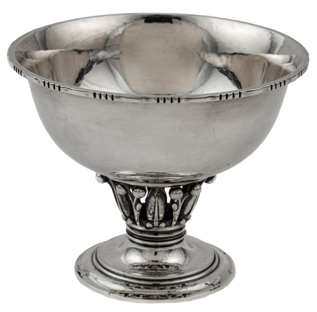 Georg Jensen Sterling Silver Bowl: Georg Jensen Sterling Silver Bowl, No. 180B, designed by Georg Jensen in 1912, date mark for 1982, Ref. Taylor & Laskey. Georg Jensen Holloware: The Silver Fund Collection, p. 97. H. 4 1/2 in., dia. 5