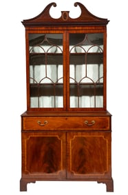 Fine Scottish Georgian-Style Inlaid Mahogany Secretary Bookcase