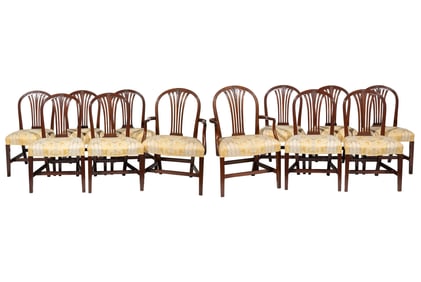 Set of Twelve Sheraton-Style Carved Mahogany Dining Chairs