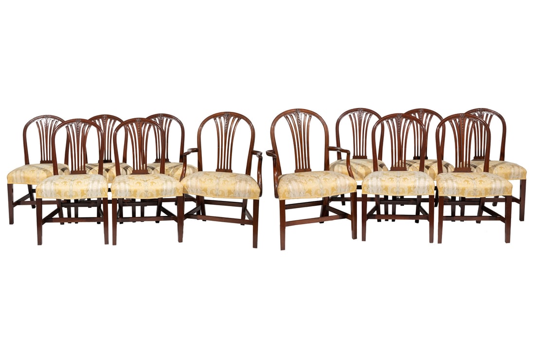 Set of Twelve Sheraton-Style Carved Mahogany Dining Chairs (1 of 4)