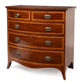 Georgian-Style Inlaid Mahogany Bowfront Chest of Drawers