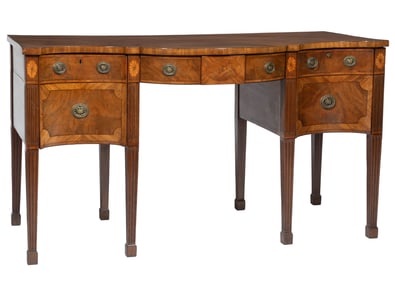 George III Satinwood Inlaid Mahogany Serpentine Sideboard