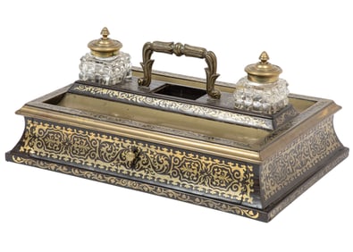 Georgian Brass and Mahogany Boullework Standish