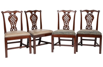 Set of Four Georgian-Style Carved Mahogany Dining Chairs