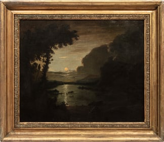 American School 19th c., "Moonlight on the Water", oil on canvas, 24 1/2 x 29 3/4 in. (62.2 x 75.6