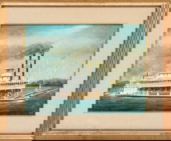 American School 19th c., ?The Steamboat LaFourche on a Run to New Orleans?, oil on canvas, 12 x 16