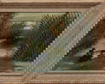 Louise Colledge Beeson, American/Louisiana 1933-2021, "Canvas Back Ducks in the Marsh", oil on