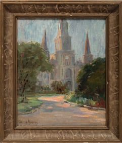Alberta Kinsey, American/Louisiana 1875-1952, "St. Louis Cathedral", oil on canvas laid on board, 14