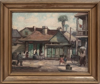 Knute Heldner, Swedish/Louisiana 1877-1952, "Sunny Afternoon, French Quarter", oil on canvas board,