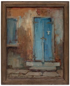Alberta Kinsey, American/Louisiana 1875-1952, "Blue Door, French Quarter", oil on paper laid on