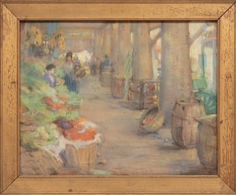 Sarah Katherine Smith, American/California 20th c., "French Market, New Orleans", pastel on board,