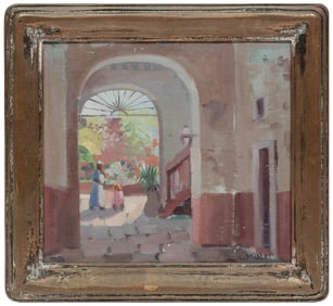 Clarence Millet, American/Louisiana 1897-1959, "The Archway", oil on canvas laid on board, 9 x 10
