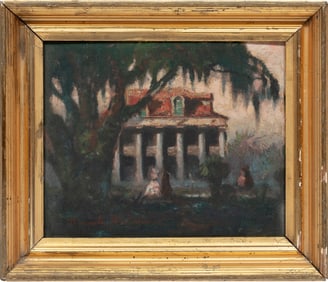 Knute Heldner, American/Louisiana 1875-1952, "Old Three Oaks Plantation", oil on canvas board, 8 x
