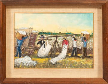 Steele Burden, American/Louisiana 1900-1995, "Weighing Cotton, Rural Life Museum, Baton Rouge", oil