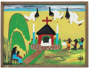 Clementine Hunter, American/Louisiana 1886-1988, ?Nativity?, oil on board, 18 x 24 in. (45.7 x 61