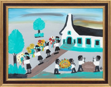 Clementine Hunter, American/Louisiana 1886-1988, ?Funeral?, oil on canvas board, 18 x 24 in. (45.7 x