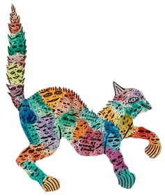 Howard Finster, American/Georgia 1916-2001, ?Home Guard Cat?, marker and paint on cut-out panel, 22