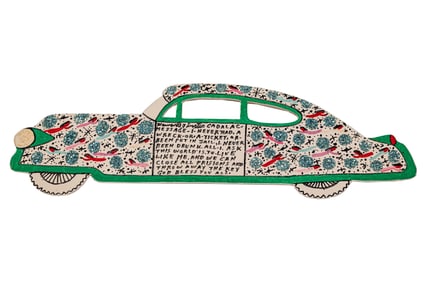 Howard Finster, American/Georgia 1916-2001, ?Cadalac [SIC] Message I Never Had?, glitter, marker and