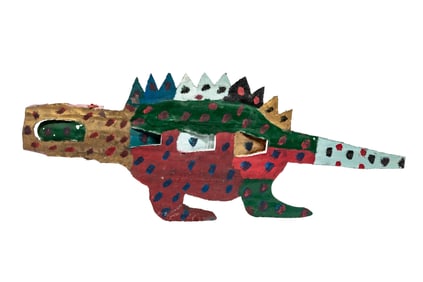 David Butler, American/Louisiana 1898-1997, ?Fantastic Dinosaur?, enamel on cut-out metal, 11 1/2 x