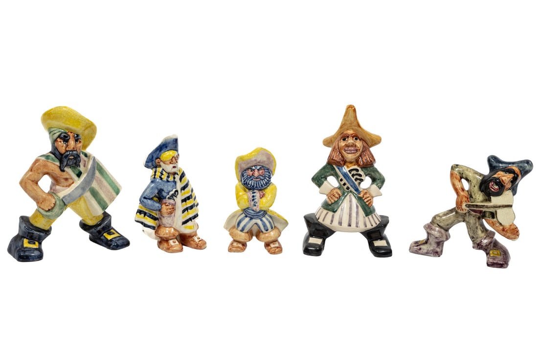 Five Shearwater Pottery "Pirate" Figures: Five Shearwater Pottery "Pirate" Figurestallest 8 in.