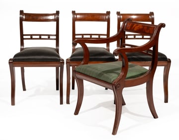 Set of Eight Classical Carved Mahogany Dining Chairs
