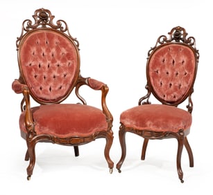 Two American Rococo Carved Rosewood Parlor Chairs