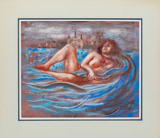 Noel Rockmore, American/Louisiana 1928-1995, "Woman in the Mississippi River ", pastel on paper, 16