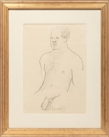 George Valentine Dureau, American/Louisiana 1930-2014, "Male Figure", charcoal on paper, 24 x 18 in.