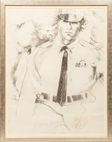 George Valentine Dureau, American/Louisiana 1930-2014, "Policeman", charcoal on paper, 38 3/8 x 29