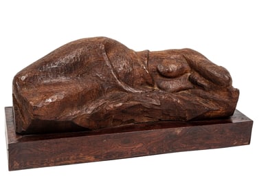 Enrique Alférez, Mexican/Louisiana 1901-1999, "Reclining Nude", carved wood, 5 x 16 1/8 x 7 in.