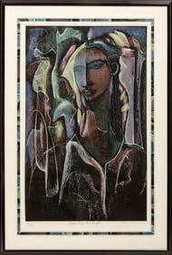 William Tolliver, American/Louisiana 1951-2000, ?Woman Deep in Thought?, serigraph, Sheet: 41 3/4 x