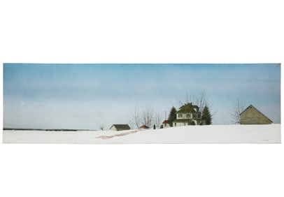 William Dunlap, American/Mississippi b. 1944, ?Snowy Country Scene?, oil, gesso and mixed media on