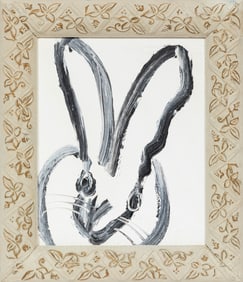 Hunt Slonem, American/Louisiana b. 1951, "Bunny on White", oil on panel, 11 x 8 7/8 in. (27.9 x 22.5