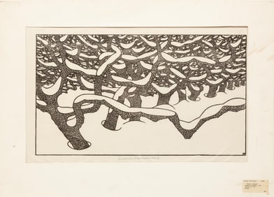 Jacques Hnizdovsky, Ukranian/American 1915-1985, ?Winter Orchard?, woodcut on washi paper, Sheet: 18