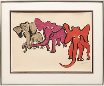 Alexander Calder, American 1898-1976, "Elephants", lithograph in colors on Arches paper, 22 x 29 7/8