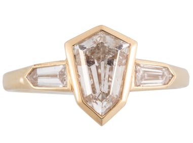 Modern Art Deco Style 18 kt. Yellow Gold and Diamond Ring