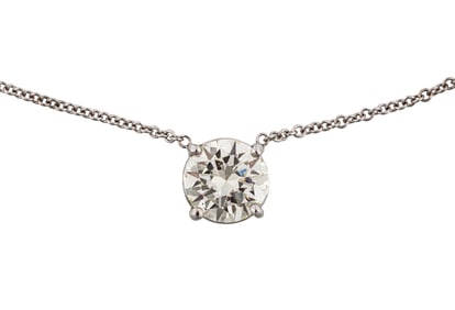 18 kt. White Gold and Solitaire Diamond Pendant on Chain