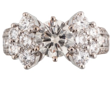 Mid Century Style 14 kt. White Gold and Diamond Ring