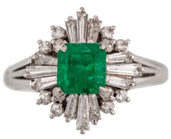 Platinum, Columbian Emerald and Diamond Ring
