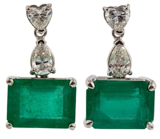Pair of 14 kt. White Gold, Emerald and Diamond Dangle Earrings