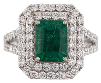 Platinum, Emerald and Diamond Ring