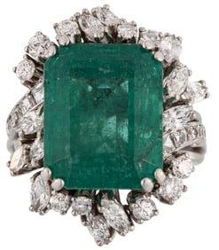 Platinum, Emerald and Diamond Ring
