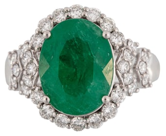 Platinum, Russian Emerald and Diamond Ring