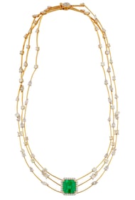 18 kt. Yellow Gold, Columbian Emerald and DIamond Necklace