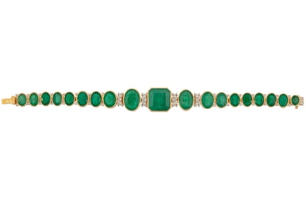 14 kt. Two Tone Gold, Emerald and Diamond Bracelet