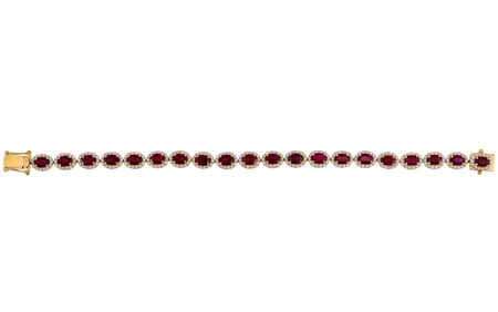 14 kt. Yellow Gold, Burmese Ruby and Diamond Bracelet
