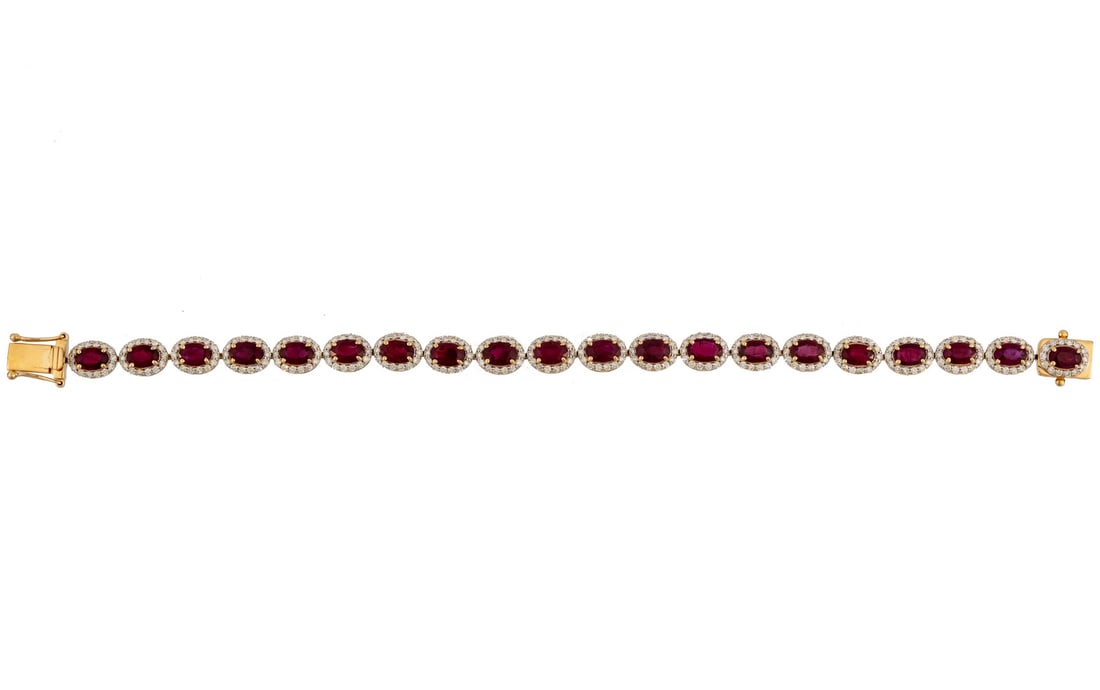 14 kt. Yellow Gold, Burmese Ruby and Diamond Bracelet (1 of 7)