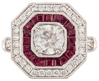 Art Deco Style Platinum, Diamond and Ruby Ring